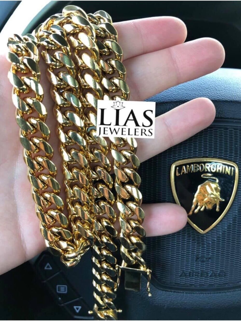 New 18k yellow gold filled Cuban link chain and bracelet set